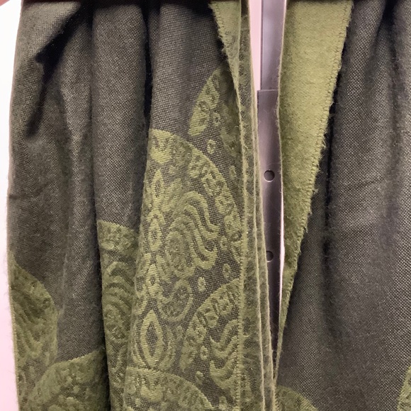 Olive Green & Black Print Scarf with Fringe - Picture 8 of 8